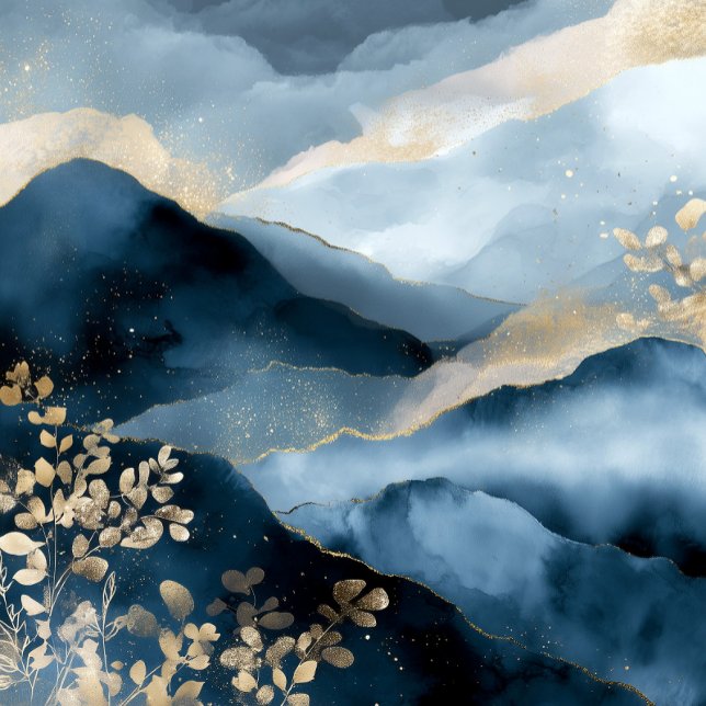 Navy Blue Gold Modern Abstract Landscape Wall Art Poster (Von Creator hochgeladen)