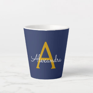 Navy Blue Gold Modern Script Girl Monogram Name Milchtasse