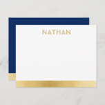 Navy Blue Gold Moderne Bar Mitzvah Dankeschön Kart Dankeskarte<br><div class="desc">Bar Mitzvah und Bat Mitzvah Personalisiert Modern Danke Notizkarten mit einem einfachen und modernen blau-goldenen Grenzstreifen und personalisierten Namen in einem subtilen einzigartigen Spaß Schriftart an der Spitze. Koordinationsgegenstände im Bereich Papiertraube Zazzle Designer Shop Bar Mitzvah. Bearbeiten Sie die Farben und Schriftart,  indem Sie auf 'Weitere Anpassung' klicken.</div>