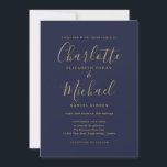 Navy Blue Gold Moderne Minimalistische Hochzeit Einladung<br><div class="desc">Elegante,  moderne marinalistisch-blaue und goldene Unterschrift Hochzeitseinladung mit Stilnamen,  diese stilvolle Hochzeitseinladung kann mit Ihren Informationen in schicken Schriften personalisiert werden. Entwickelt von Thisisnotme©</div>