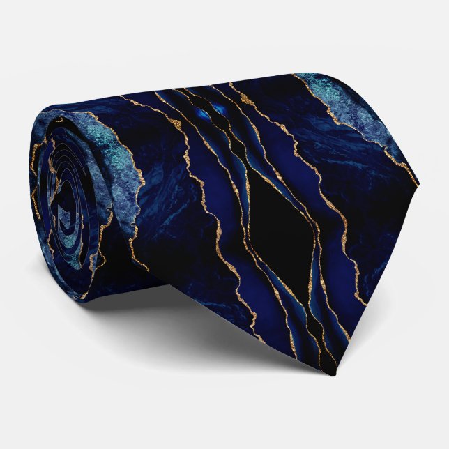 Navy Blue Gold Moderne Neck Tie Krawatte (Gerollt)