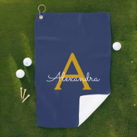 Navy Blue Gold Moderne Script Girl Monogram Name