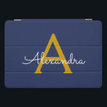 Navy Blue Gold Moderne Script Girl Monogram Name iPad Pro Cover<br><div class="desc">Navy Blue und Gold einfache Script Monogram Name Laptop Fall. Das macht den perfekten 16 Geburtstag,  Hochzeit,  Brautparty,  Jubiläum,  Babydusche oder Junggeselinnen-Abschied Geschenk für jemanden,  der Lieben glamourösen Luxus und schicke Stile.</div>