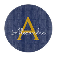 Navy Blue Gold Moderne Script Girl Monogram Name