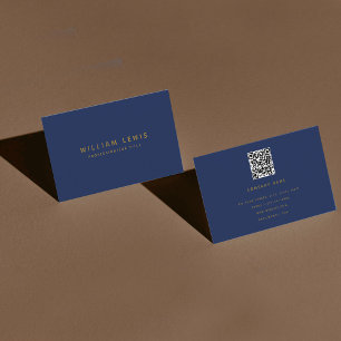 Navy Blue & Gold Moderner Minimalistischer QR-Code Visitenkarte
