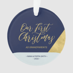 Navy, Blue & Gold Modernes Erstes Weihnachtsfest F Ornament
