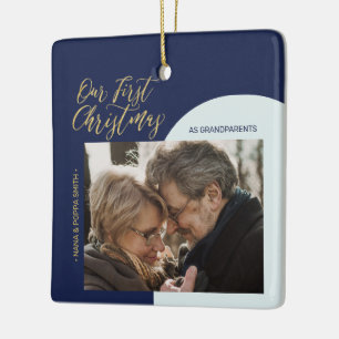 Navy, Blue & Gold Modernes First Christmas Foto Ce Keramikornament
