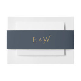 Navy Blue Gold Monogram Initials Simple Einladungsbanderole