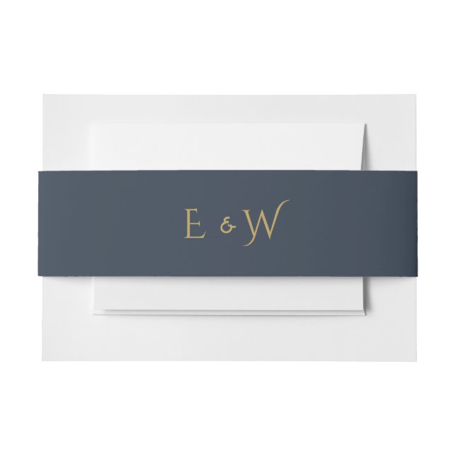 Navy Blue Gold Monogram Initials Simple Einladungsbanderole (Vorderseite Beispiel)