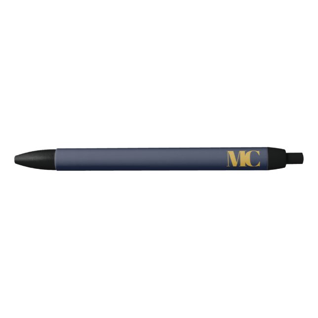 Navy Blue Gold Monogram Mit Monogramm Elegante Mod Kugelschreiber (Vorderseite)