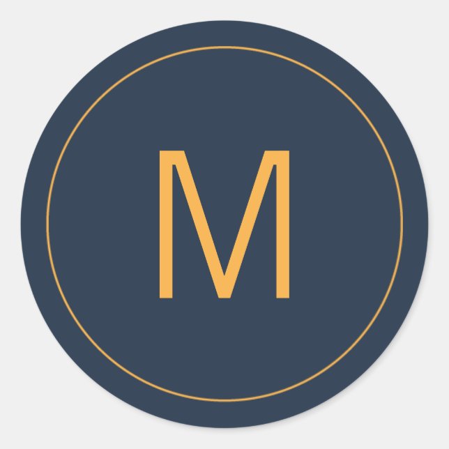 Navy Blue & Gold Monogram Siegel Runder Aufkleber (Vorderseite)