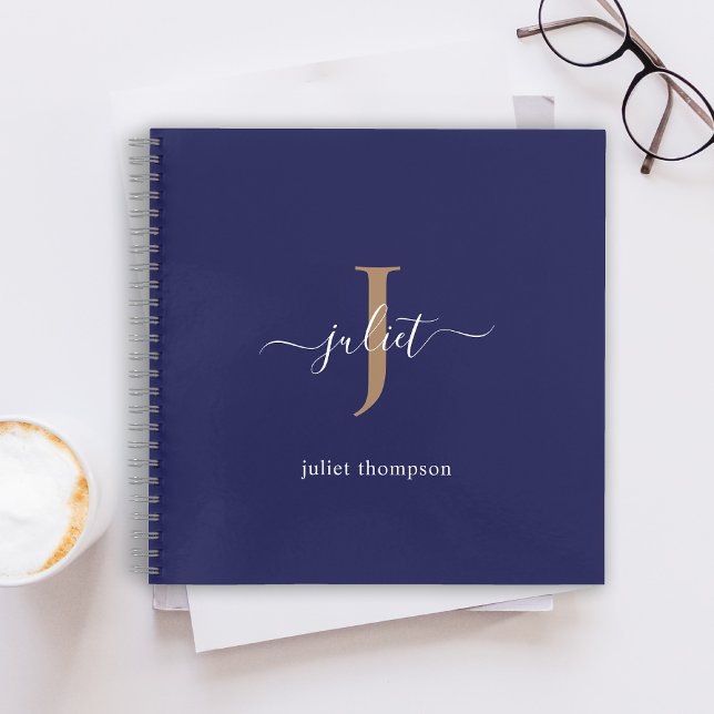 Navy Blue Gold Monogram Simple Minimalistisch Chic Notizbuch (Von Creator hochgeladen)