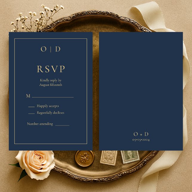 Navy Blue Gold Monogram Wedding RSVP  (Von Creator hochgeladen)