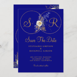 Navy Blue Gold Monogram Wedding Save the Date