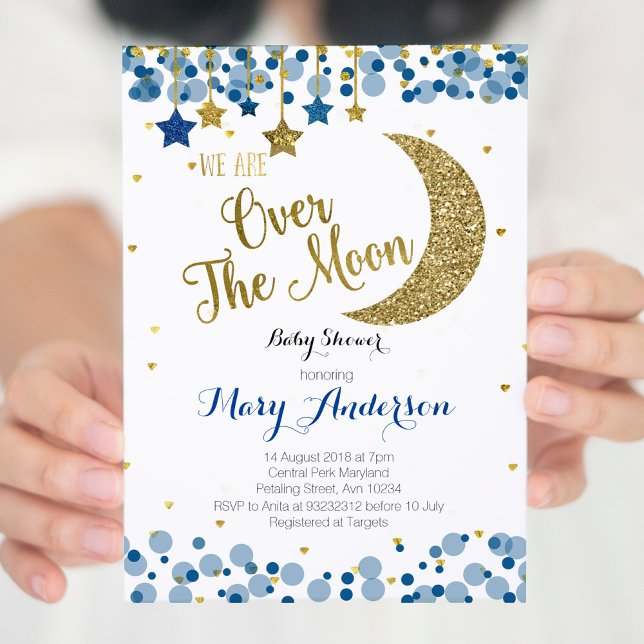 Navy Blue Gold Moon Baby Shower Einladung (Von Creator hochgeladen)
