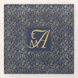 Navy Blue Gold Newly Weds Wedding Monogram Decor Glasuntersetzer