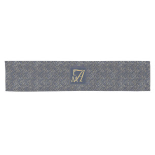 Navy Blue Gold Newly Weds Wedding Monogram Decor Kurzer Tischläufer