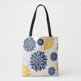 Navy Blue Gold Oversified Floral Monogram