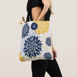 Navy Blue Gold Oversified Floral Monogram