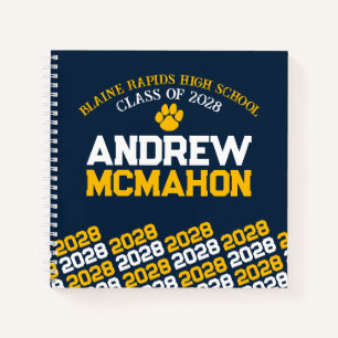 Navy Blue & Gold Pawprint Abschluss Gästebuch Notizbuch