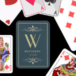 Navy Blue Gold Personalisiert Monogram und Name Spielkarten<br><div class="desc">Sie können es anpassen.</div>