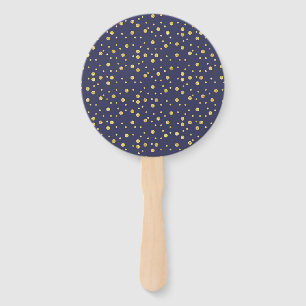 Navy Blue Gold Polka Dots Hand Fan Fächer