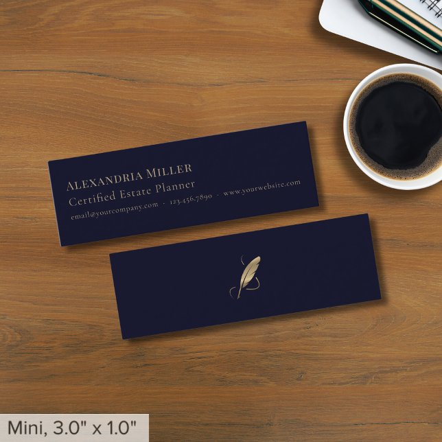 Navy Blue Gold Quill Mini Visitenkarte (Von Creator hochgeladen)