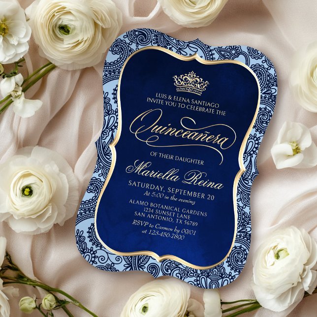 Navy Blue Gold Quinceañera Einladung (Von Creator hochgeladen)