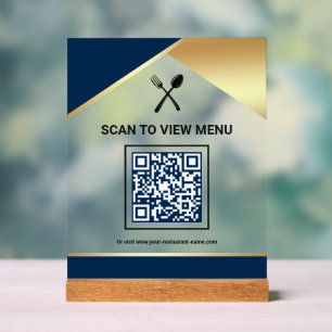 Navy Blue Gold Restaurant Digitaler QR-Code-Menü Acrylschild