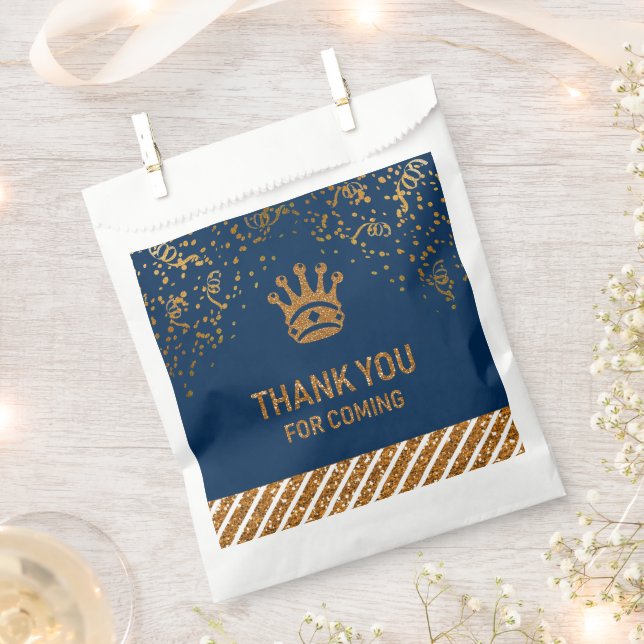 Navy Blue Gold Royal Prince Crown Vielen Dank Geschenktütchen (Ausgeschnitten)