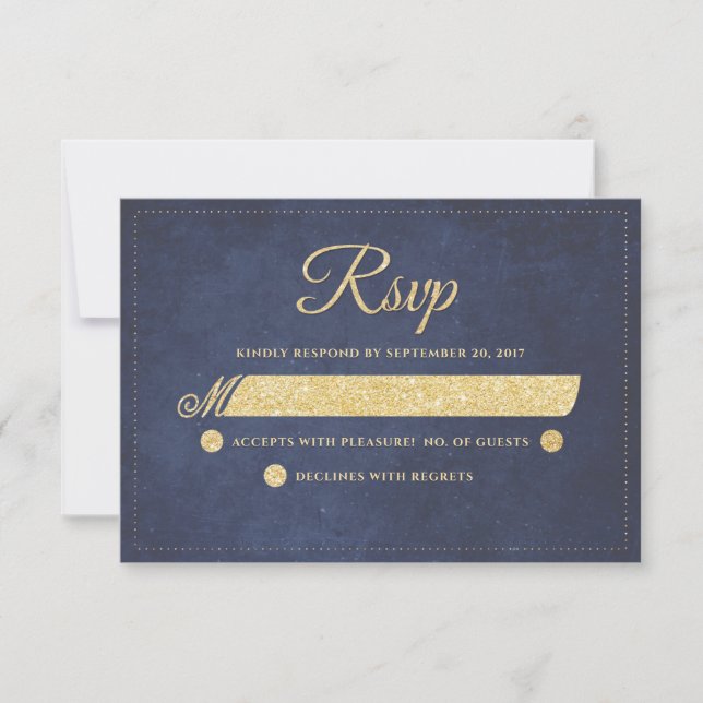 Navy Blue Gold Rustic Chic Wedding RSVP (Vorderseite)