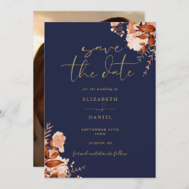 Navy Blue Gold Rustikale Foto Hochzeit im Herbst Save The Date