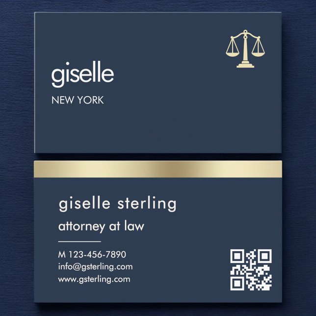 Navy Blue Gold Scales of Justice Attorney at Law Visitenkarte (Von Creator hochgeladen)