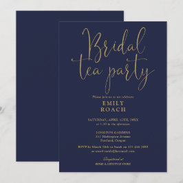 Navy Blue Gold Script Bridal Tee Party Dusche Einladung