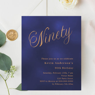Navy Blue Gold Script Einladung zum 90. Geburtstag