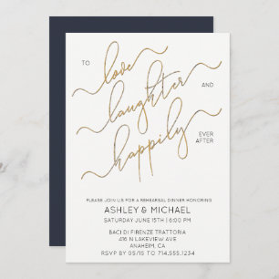 Navy Blue Gold Script Probe Dinner Einladung