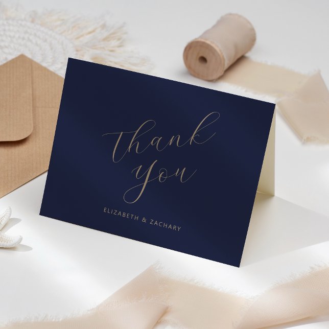 Navy Blue Gold Script Wedding Vielen Dank Karte (Von Creator hochgeladen)