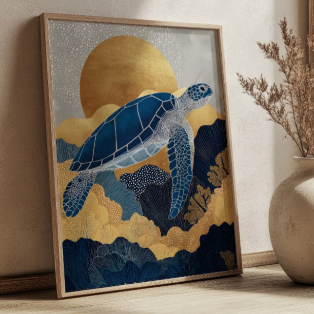 Navy Blue& Gold Sea Turtle Kintsugi Underwater Poster (Von Creator hochgeladen)