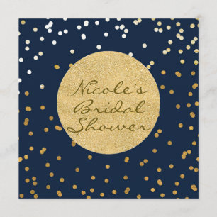 Navy Blue & Gold Shiny Confetti Dots Moderner Chic Einladung