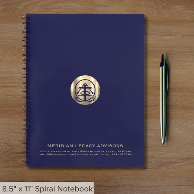 Navy Blue Gold Siegel Logo Notizbuch (Von Creator hochgeladen)