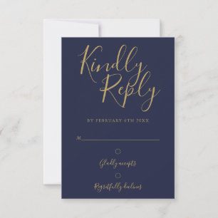 Navy Blue Gold Signature Script Simple Modern UAWG RSVP Karte