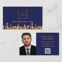 Navy Blue Gold Skyline Real Anwesen QR Code Foto