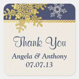 Navy Blue Gold Snowflake Winter Wedding Stickers