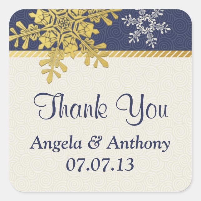 Navy Blue Gold Snowflake Winter Wedding Stickers (Vorderseite)