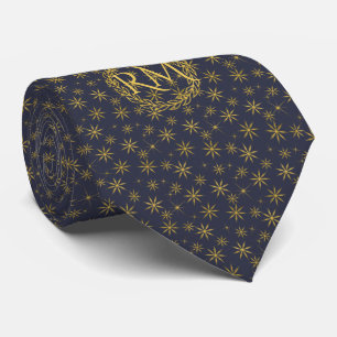 Navy Blue Gold Snowflakes Muster Mit Monogramm Krawatte