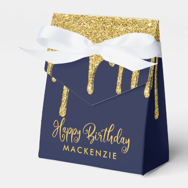 Navy Blue Gold Sparkle Glitzer Tropfen Geburtstag Geschenkschachtel (Vorderseite)