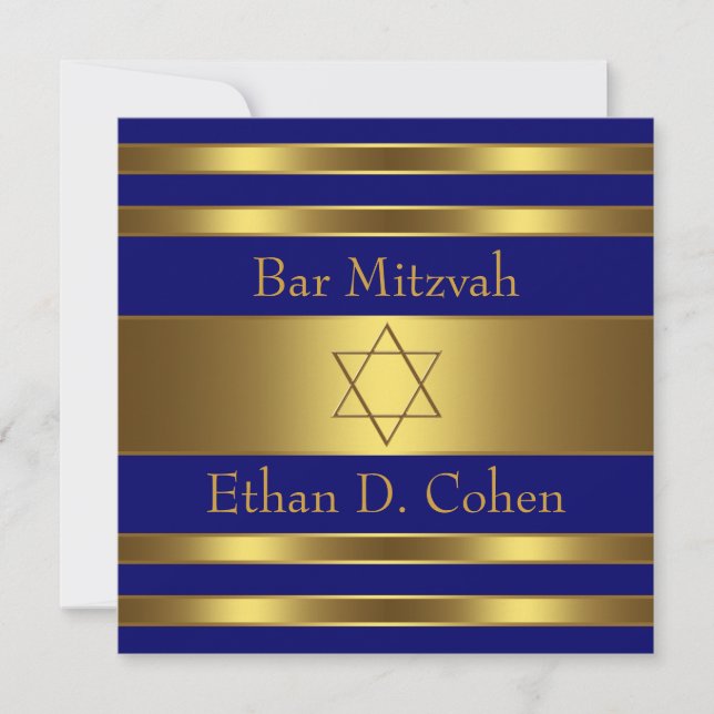 Navy Blue Gold Star von David Bar Mitzvah Einladung (Vorderseite)