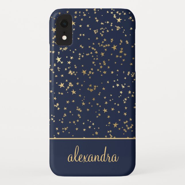 Navy Blue - Gold Stars Celestial Monogram Case-Mate iPhone Hülle (Rückseite)