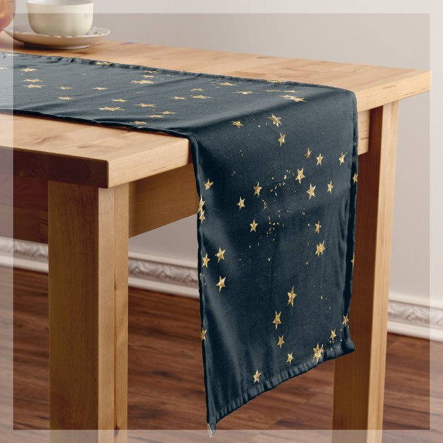 Navy Blue & Gold Stars | Kurzer Tischläufer (Von Creator hochgeladen)