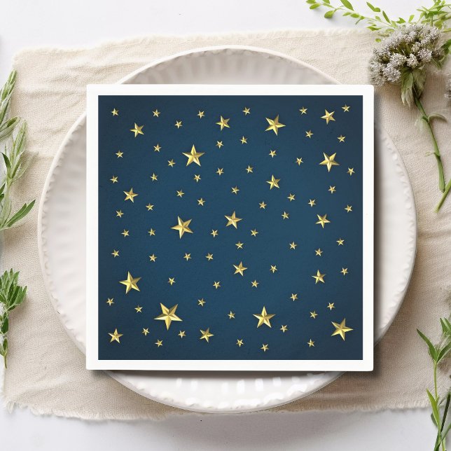 Navy Blue Gold Stars Personalisiert Serviette (Von Creator hochgeladen)